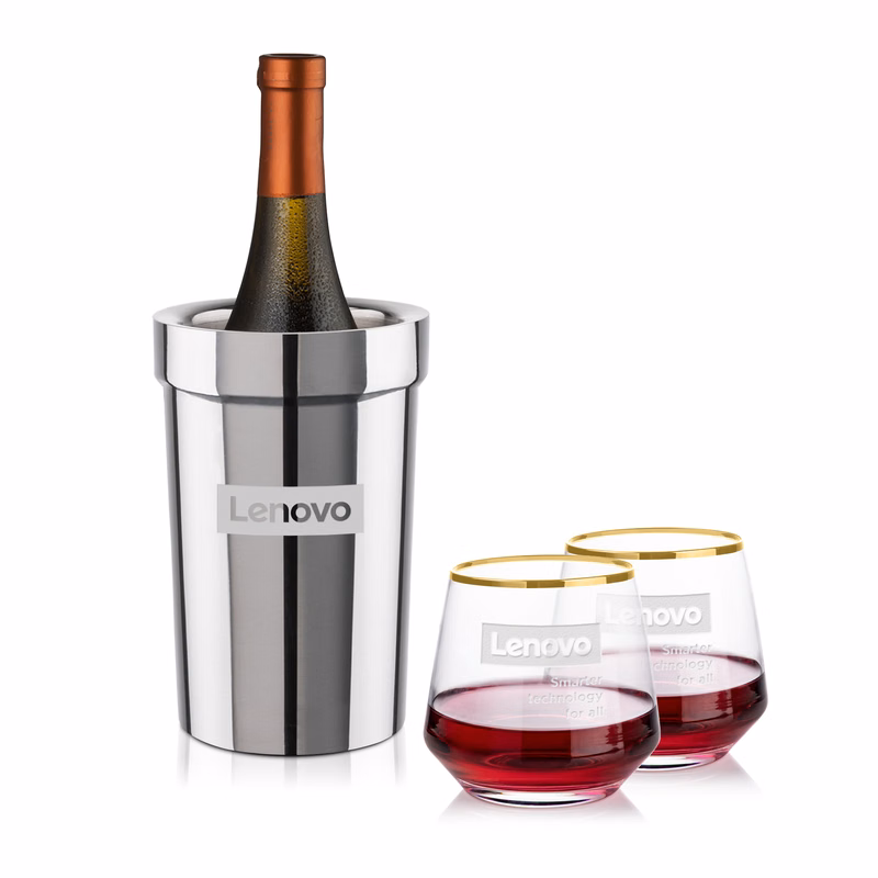 Milano Wine Cooler & Tucson Gold Rim Stemless Wine