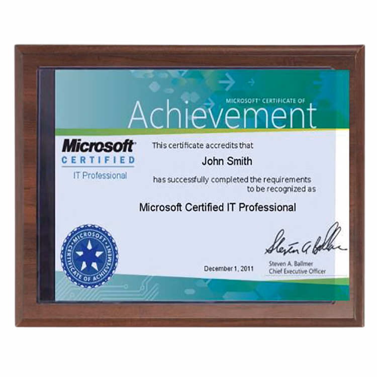 Pocket Slide In Certificate Plaque-Cherry