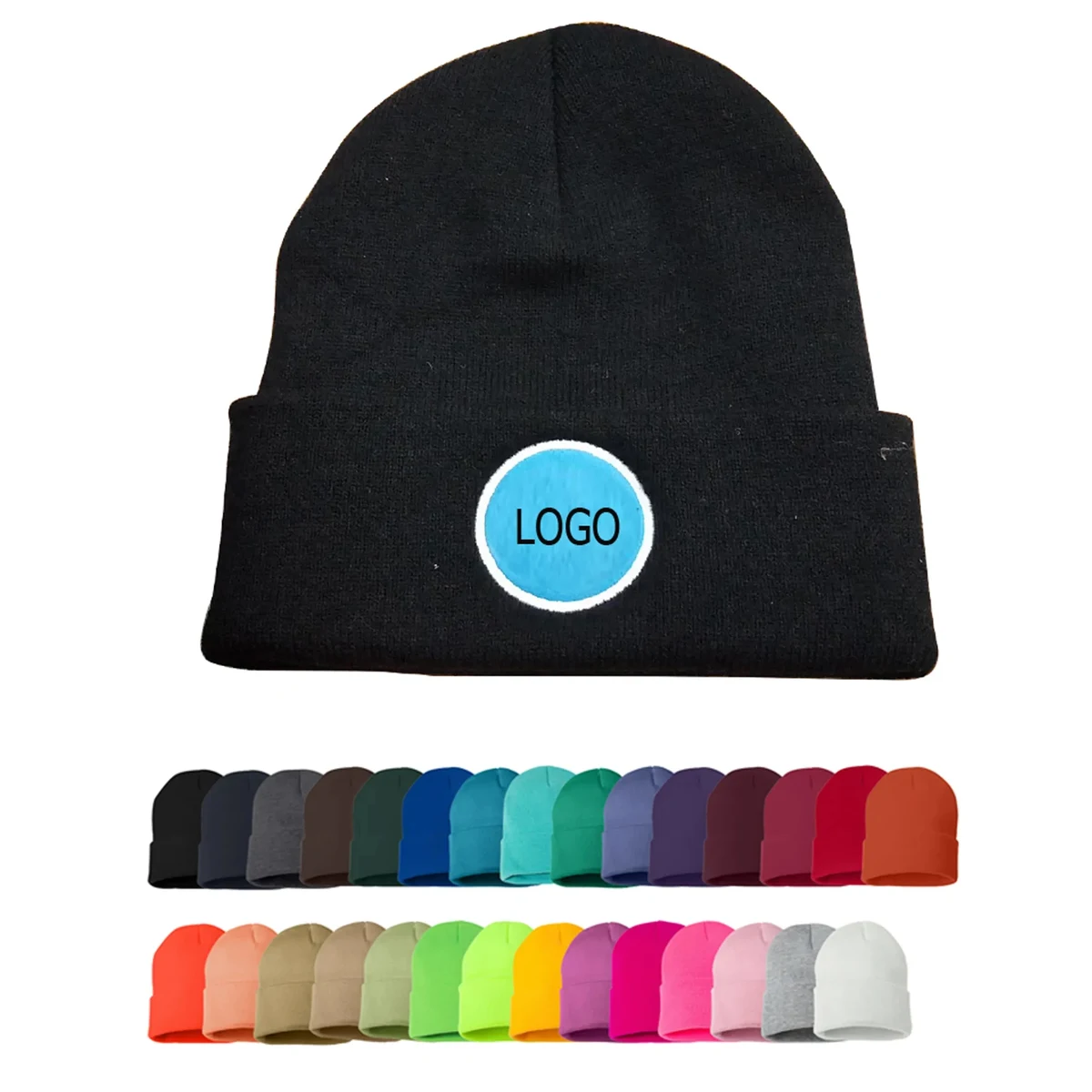 Unisex Slouchy Embroidery Beanie Cuffed Knit Cap 1