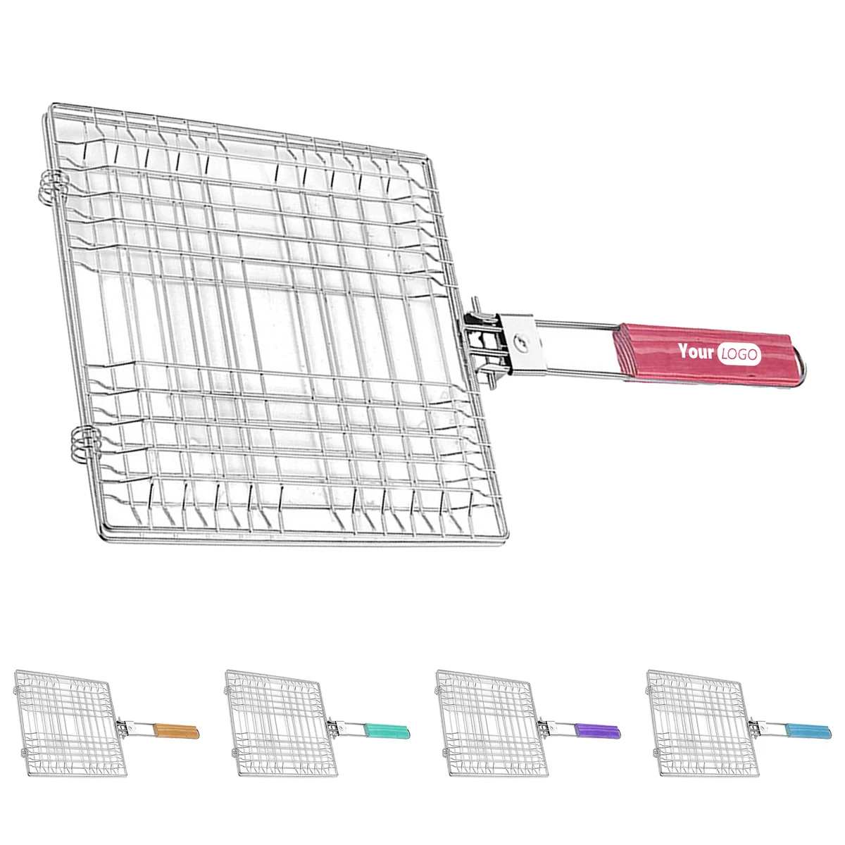 Stainless Steel Customizable Bbq Grilling Basket With Foldable Handle 1