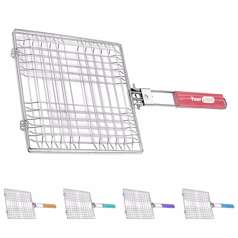 Stainless Steel Customizable Bbq Grilling Basket With Foldable Handle