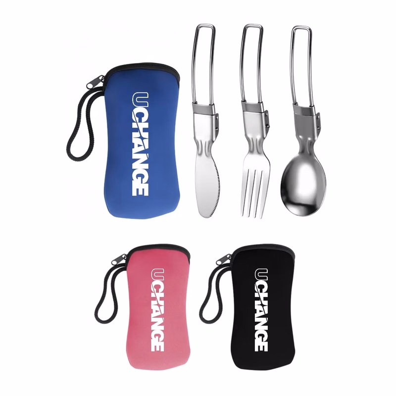 3-Piece Folding Camping Cutlery Utensil Set With Pouch