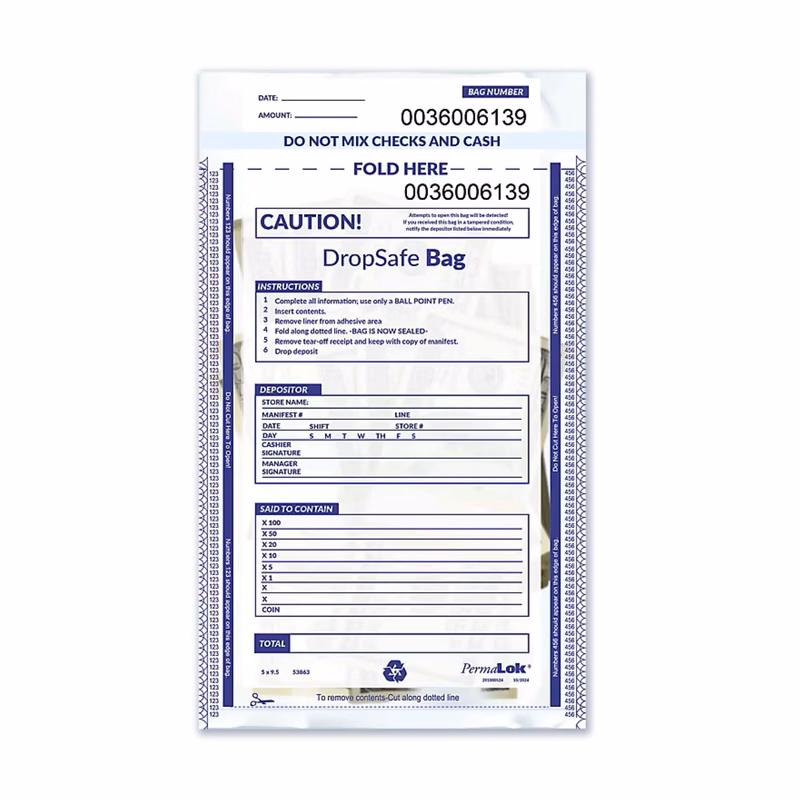 Deposit Bags, Drop Safe Style, Clear