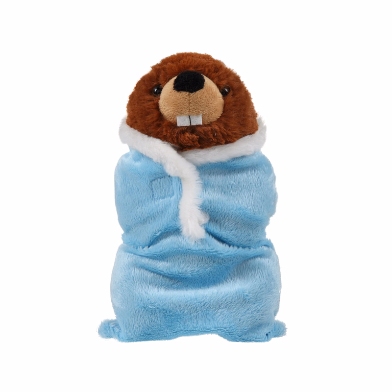 Soft Plush Standing Beaver in a Sleeping Bag