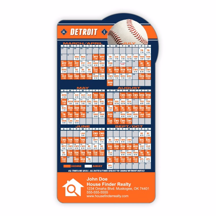 Magnet Sport Schedules - Baseball Shape (3.875x7.25) - 20 mil.