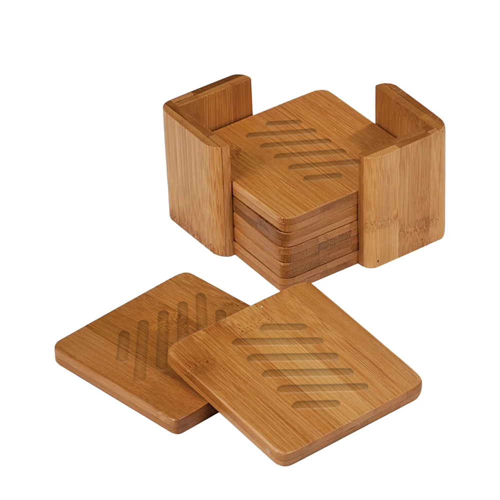 Bamboo Round 6-Coaster Set with Holder 1