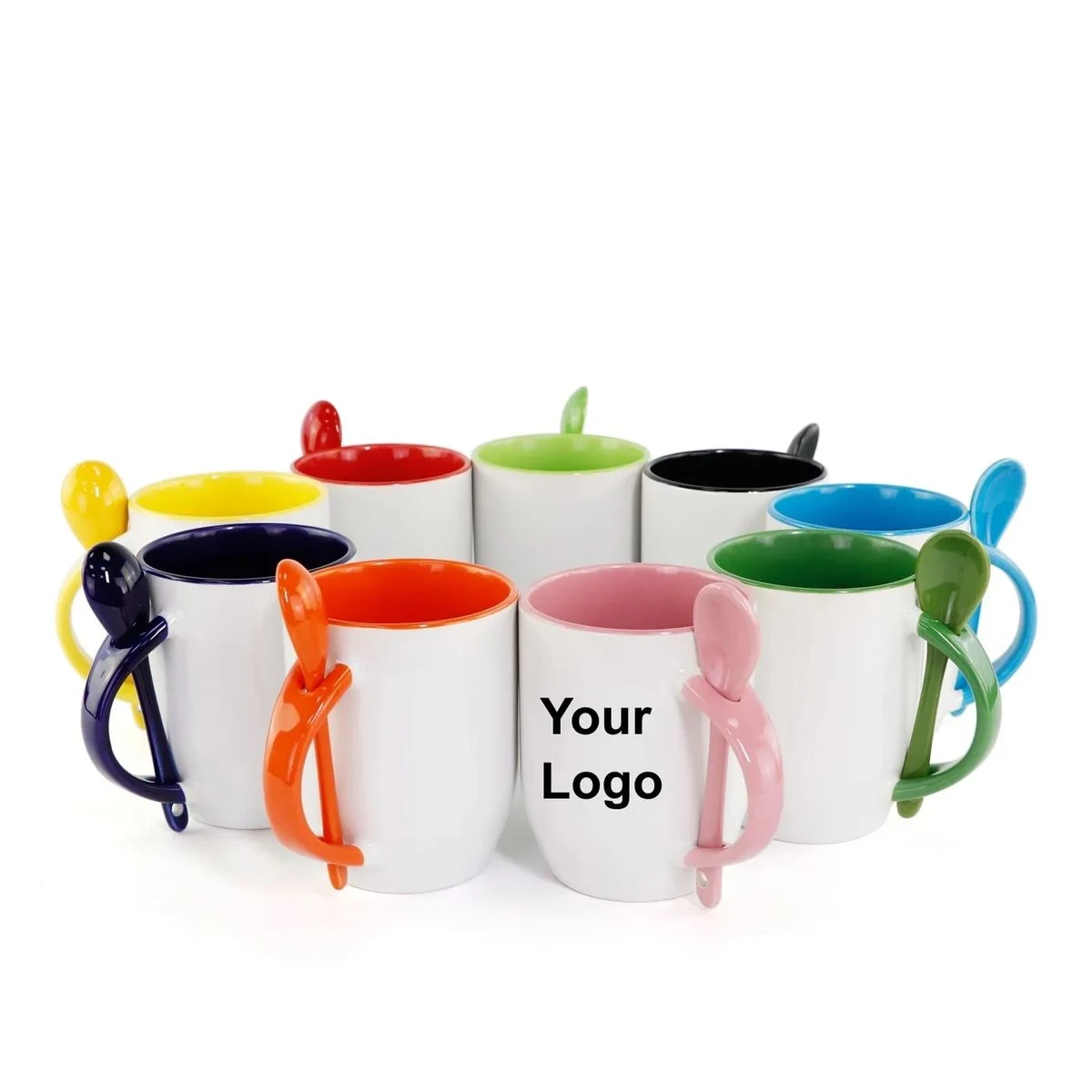 11oz Two-Tone Ceramic Coffee Mugs With Spoon 1