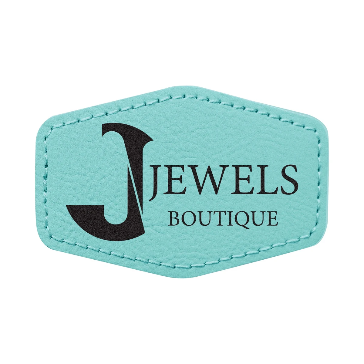 3" x 2" Teal Leatherette Hexagonal Patch with Adhesive 1