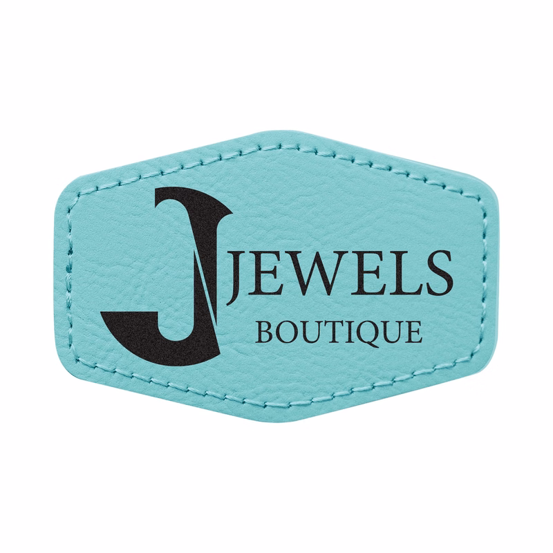 3" x 2" Teal Leatherette Hexagonal Patch with Adhesive