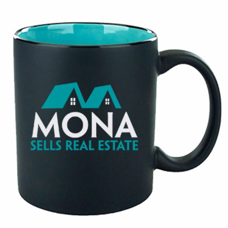 11 Oz Hilo C-Handle Mug Matte Satin Black Out/Gloss Aqua in