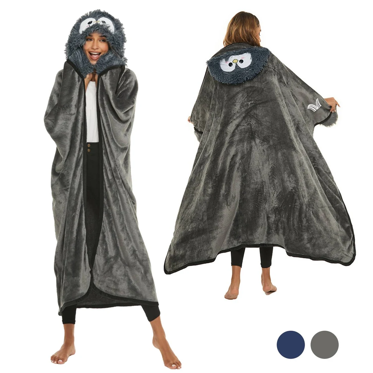 Poncho Wrap Hooded Wearable Blanket With Sherpa 1