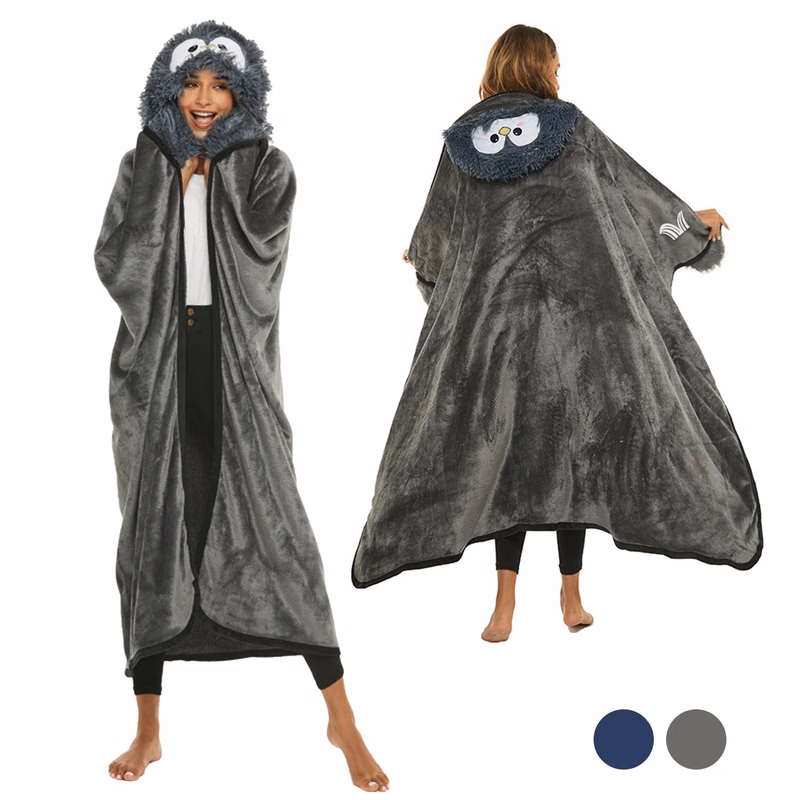 Poncho Wrap Hooded Wearable Blanket With Sherpa