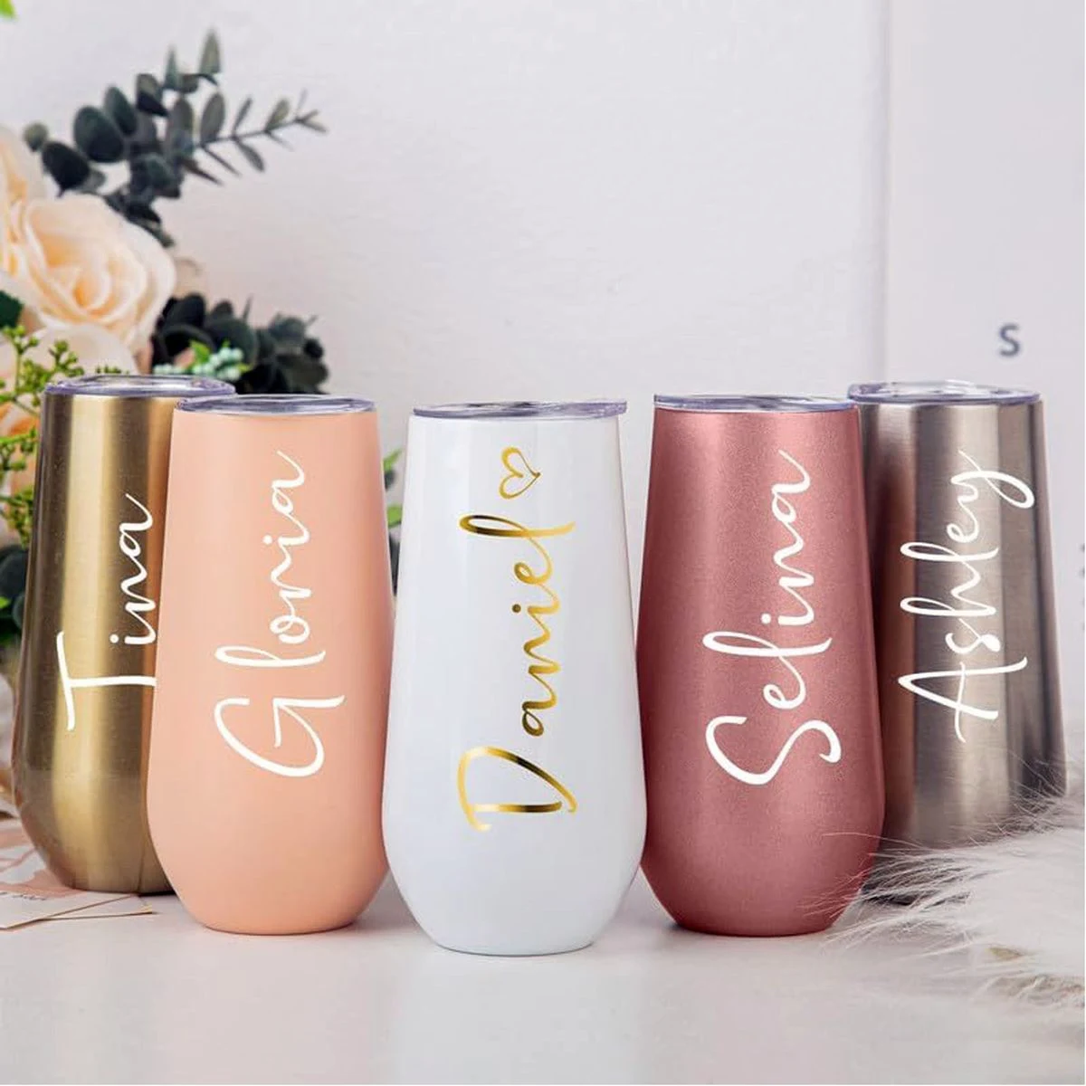 Champagne Flutes Wine Tumbler, 6 Oz Insulated Stainless Steel Wine Glass, Reusable Stemless Tumbler 1
