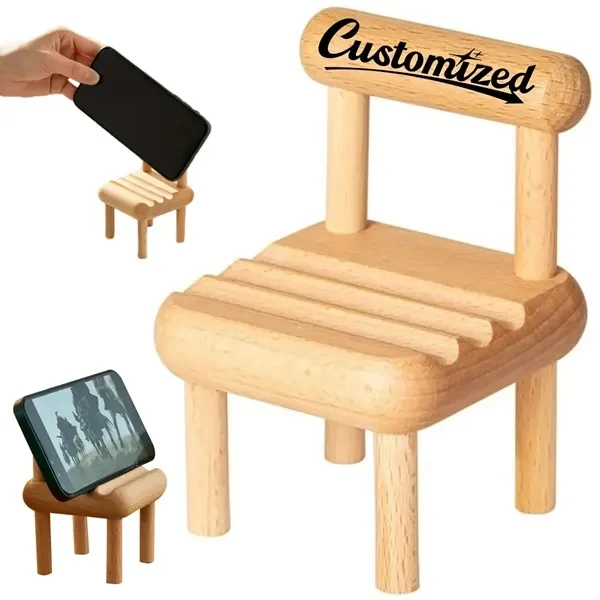 Custom Mini Wooden Chair Phone Stand with Natural Finish — Desk Display 1