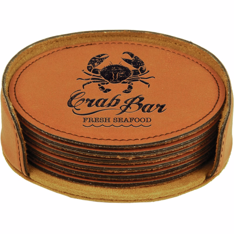 4" Rawhide Round Leatherette 6-Coaster Set