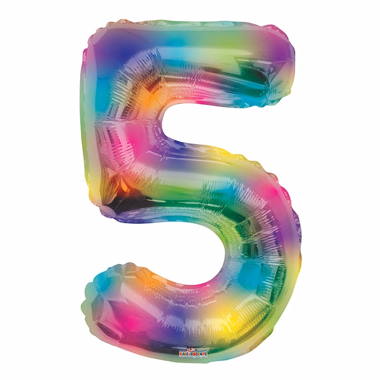 Mylar Number 5 Balloons - Rainbow 34"