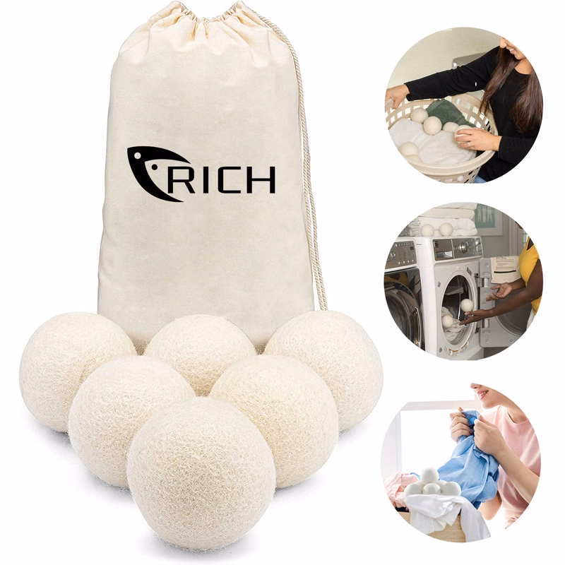 Set Of 6 Wool Dryer Balls With Pouch