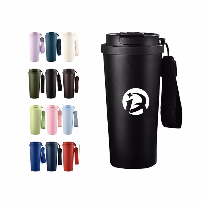 Insulated Coffee Travel Cup With Straw And Strap