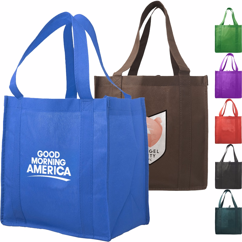 Reusable Thunder Non-Woven Grocery Tote Bag W/ Gusset USA Decorated (12.62" x 13" x 8.75")