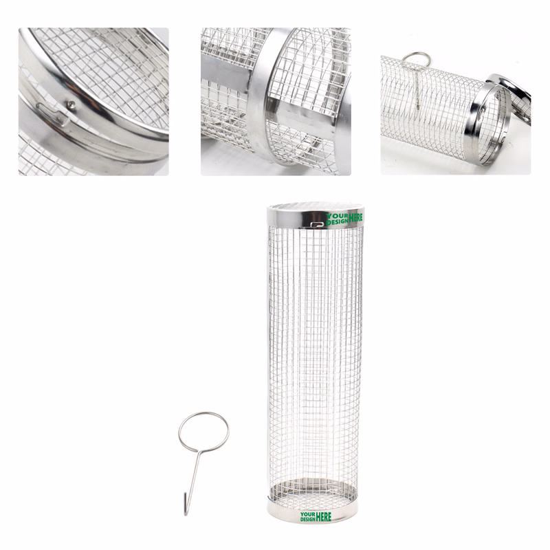 MOQ50 Custom Rolling BBQ Basket 304 Stainless Steel