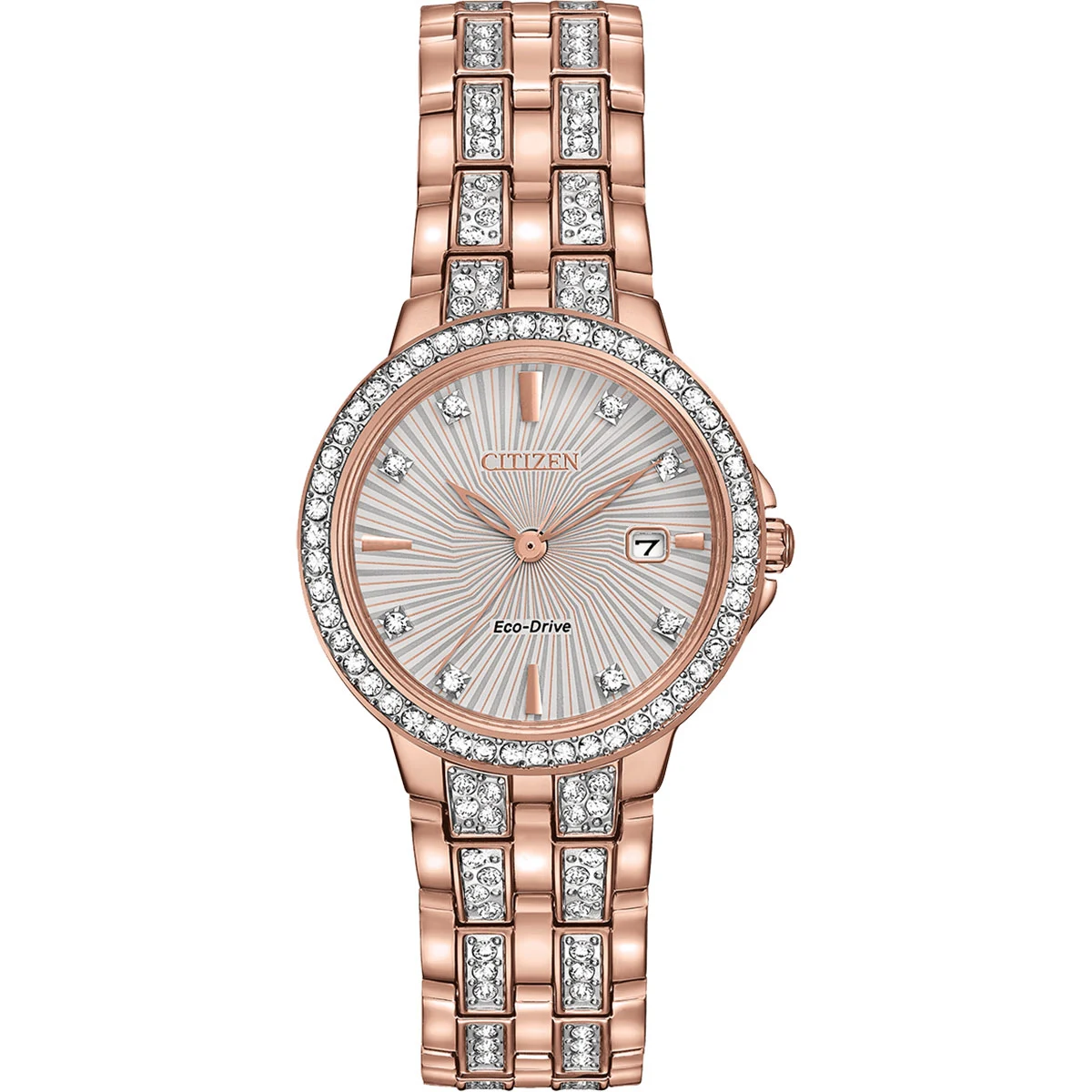 Women's Eco-Drive Crystal Accent Rose Gold-Tone Stainless Steel Bracelet Watch 1