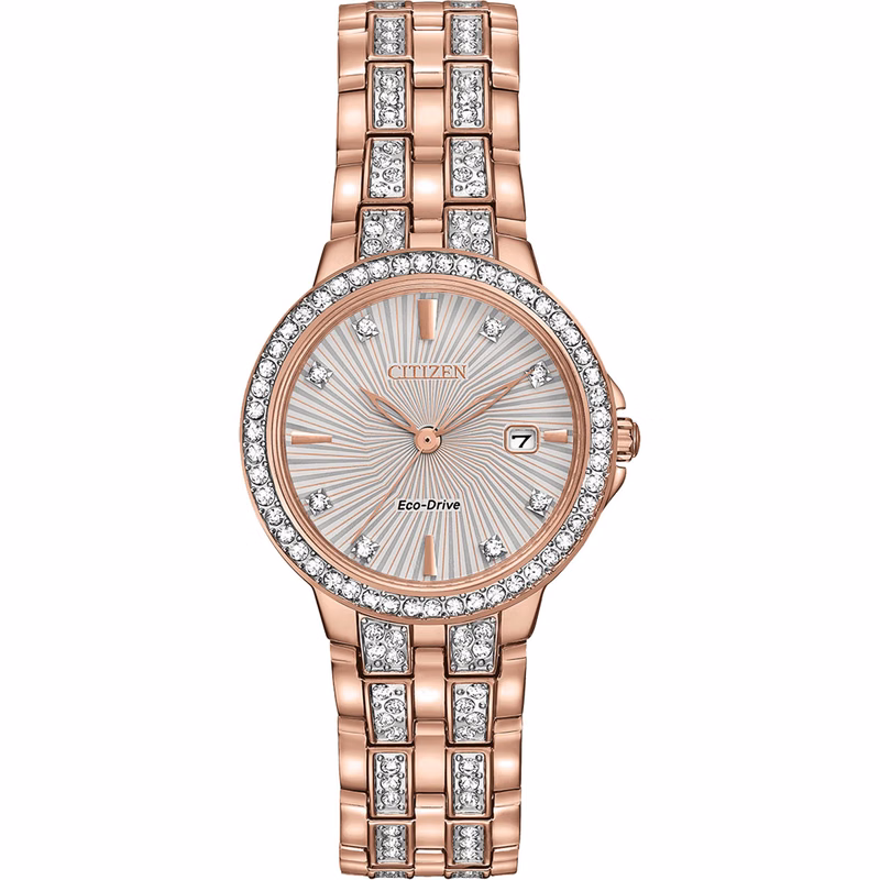 Women's Eco-Drive Crystal Accent Rose Gold-Tone Stainless Steel Bracelet Watch