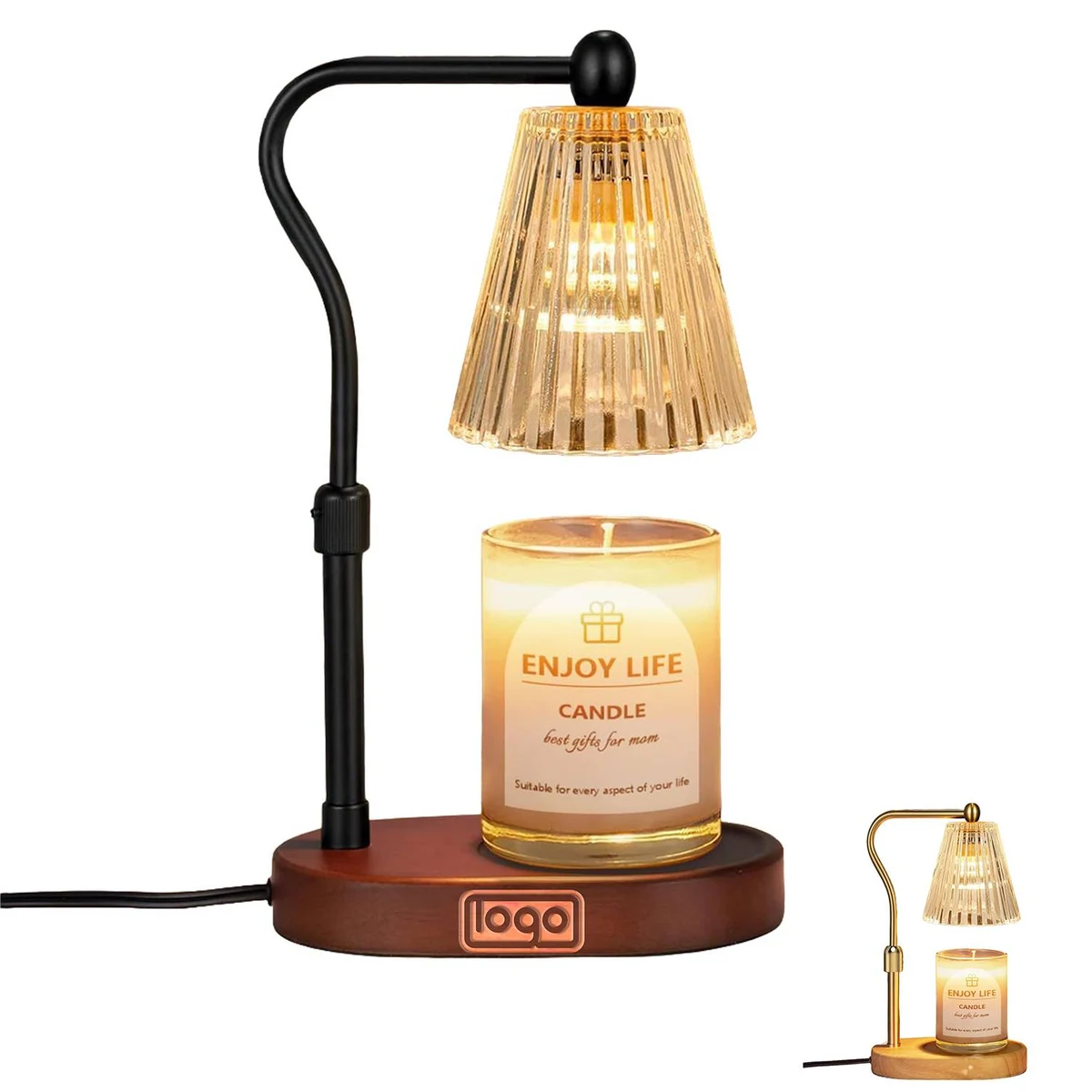 Adjustable Timer Dimmer Oak Wood Candle Warmer Lamp 1