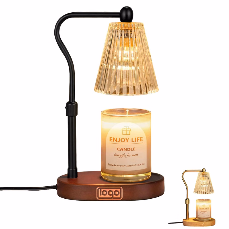 Adjustable Timer Dimmer Oak Wood Candle Warmer Lamp