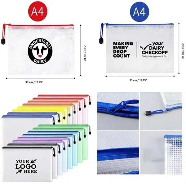 Custom A4 Plastic Mesh Document Bag with Zipper — Professional Desk Organizer 1