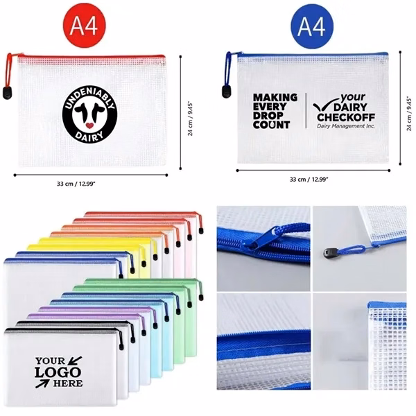 Custom A4 Plastic Mesh Document Bag with Zipper — Professional Desk Organizer