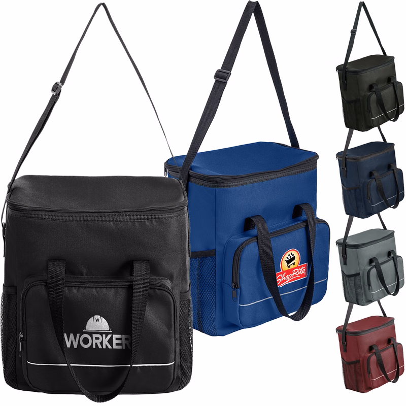 600D Insulated Lunch Bag with Side Mesh Pocket & Double Handles