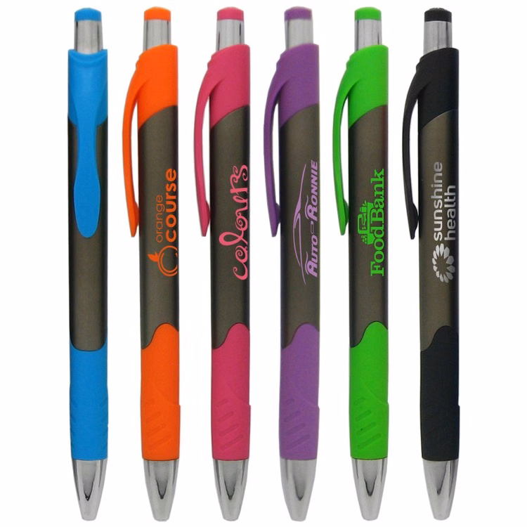 Tropical Colored "Maryland" Click Pen with Colored Rubber Grip Section