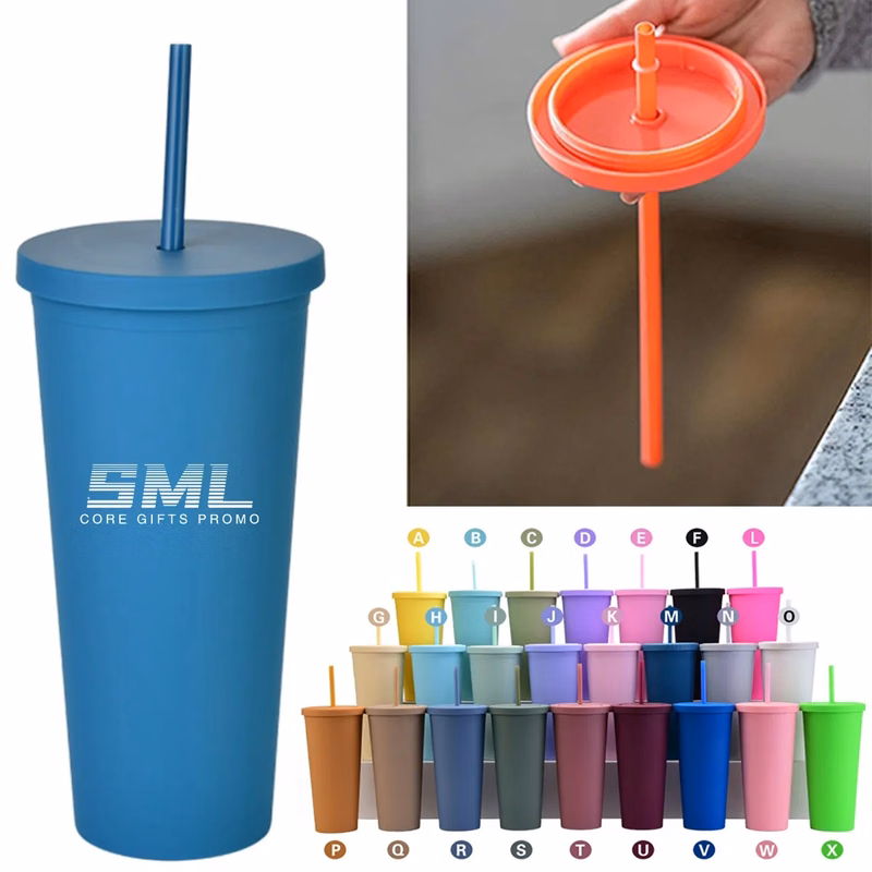 Double Wall Matte Colored Acrylic Cups with Lids and Straws