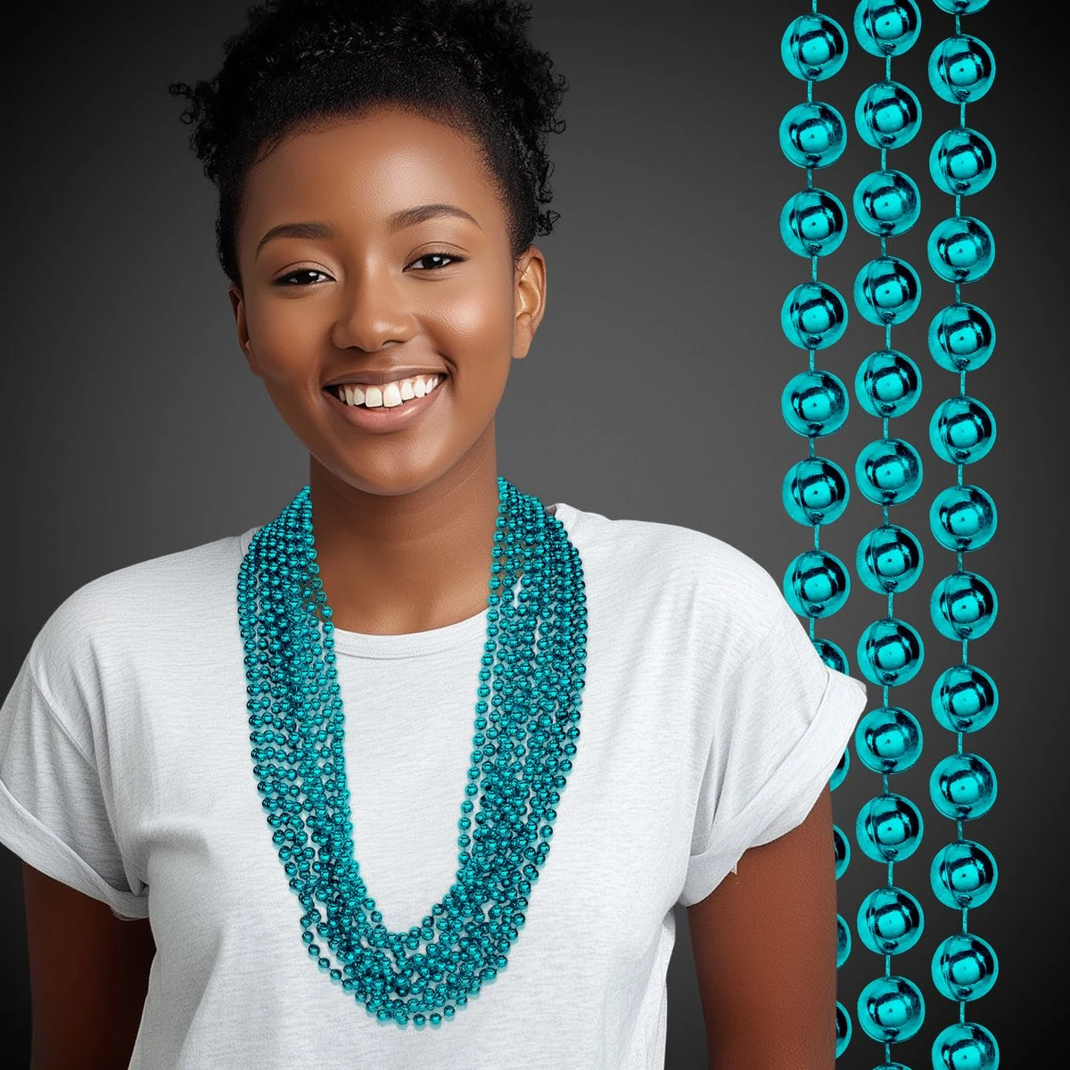Teal Metallic Beaded Necklace 1