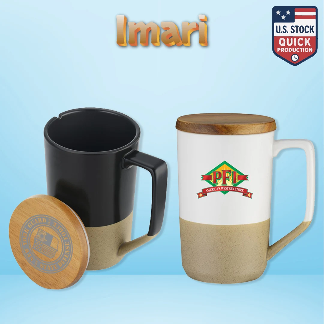 Imari Modern Two-Tone 15oz Mug with Curved Handle and Wood Lid 1