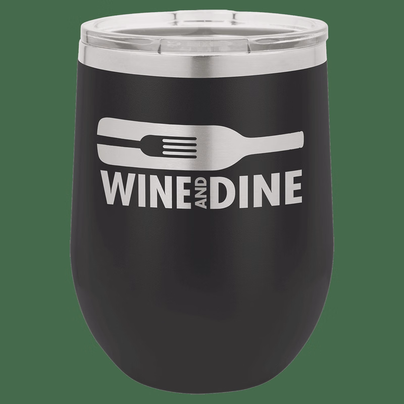 12 oz. Black Laser Engraved Polar Camel Stemless Wine Tumbler w/Clear Lid