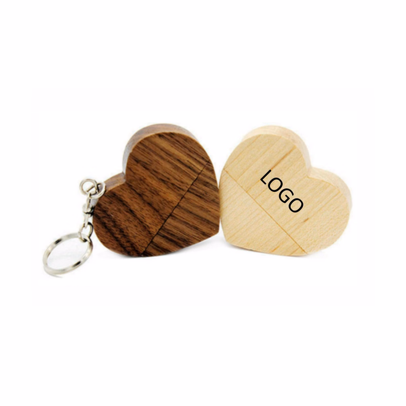 Eco-friendly wooden heart-shaped flash drive