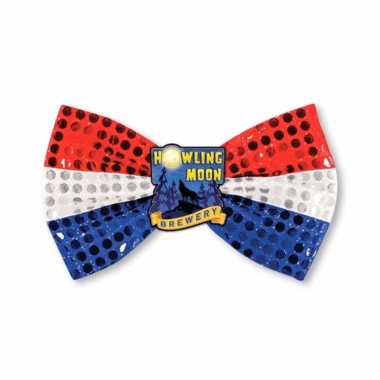 3" x 6-1/2" Glitz 'N Gleam Patriotic Bow Tie w/ Custom Printed Faux Leather Icon