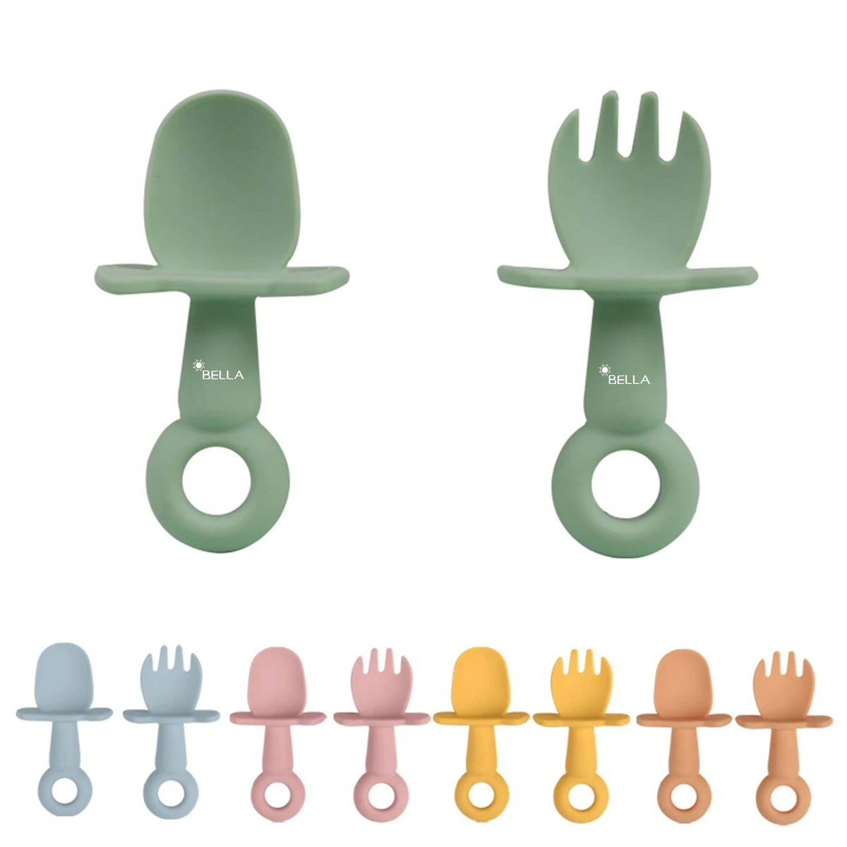 Silicone Baby Spoons Self Feeding and Forks 1