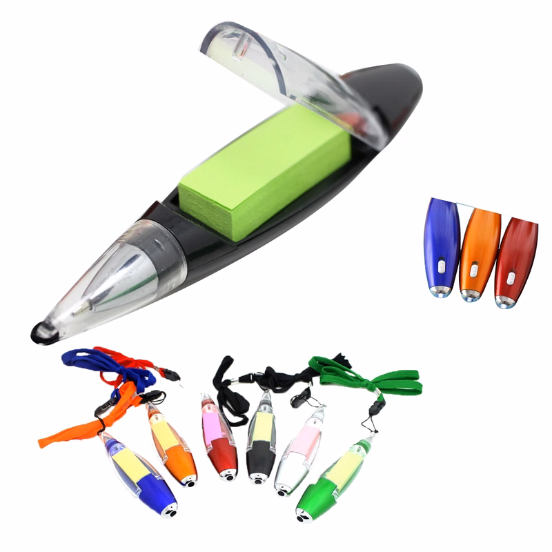 Multi functional Ball Point Pen with Sticky Notes/Flashlight