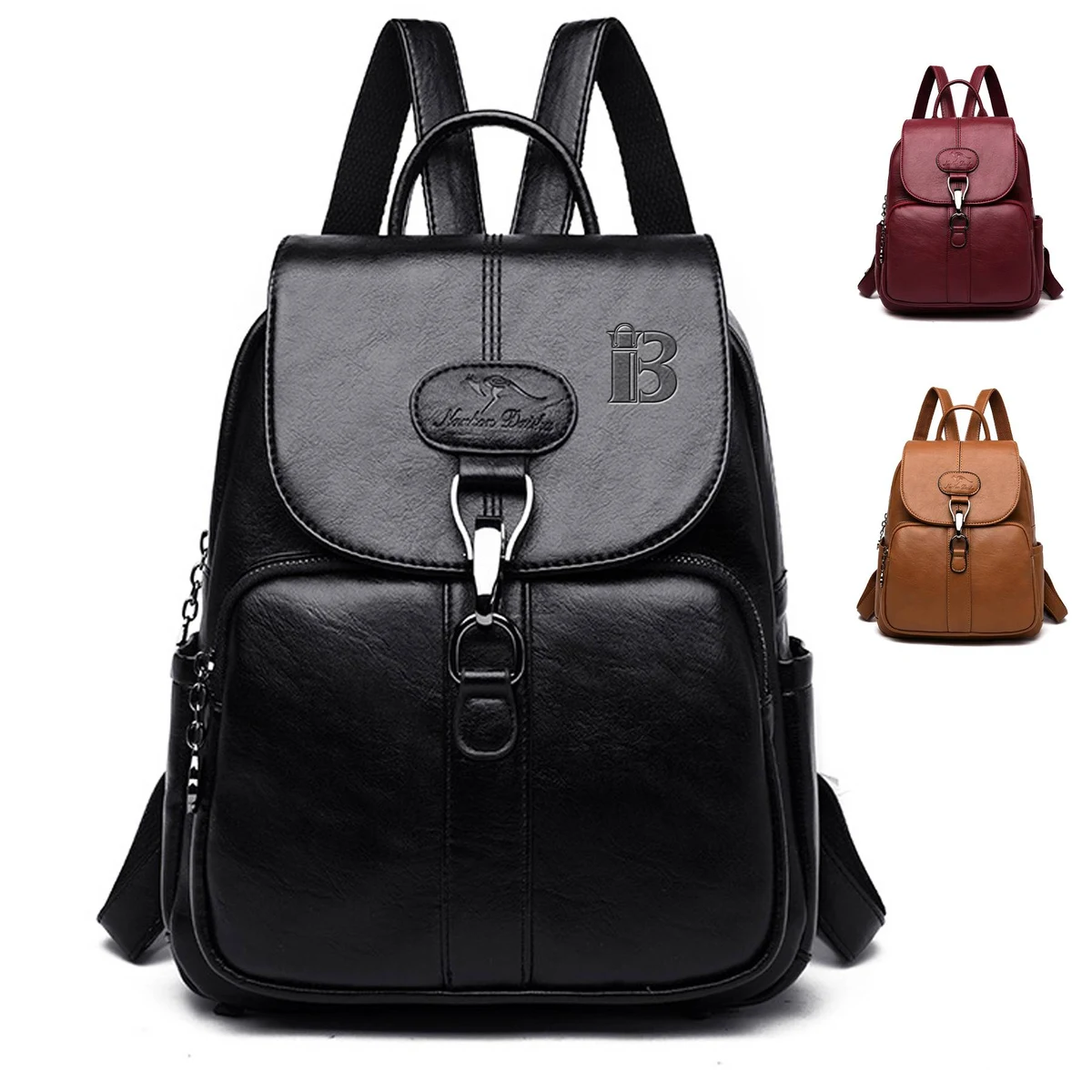 Large Capacity PU Leather Anti-theft Travel Backpack 1