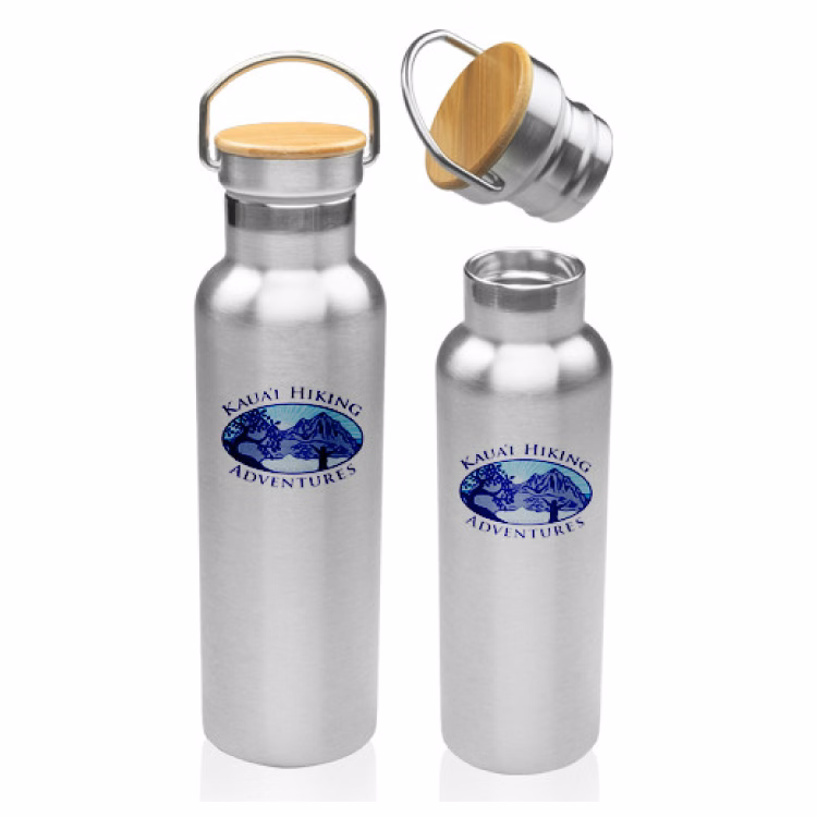 20 oz. Wood Top Stainless Steel Water Bottle - BPA Free