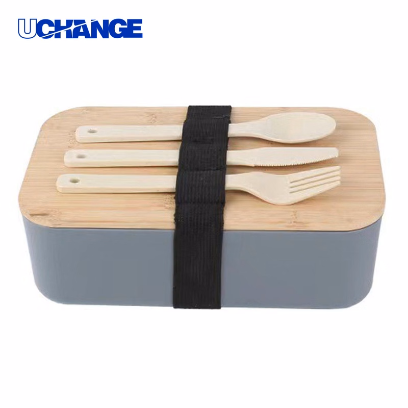 Wheat Straw Lunch Box with Wooden Cover Lid