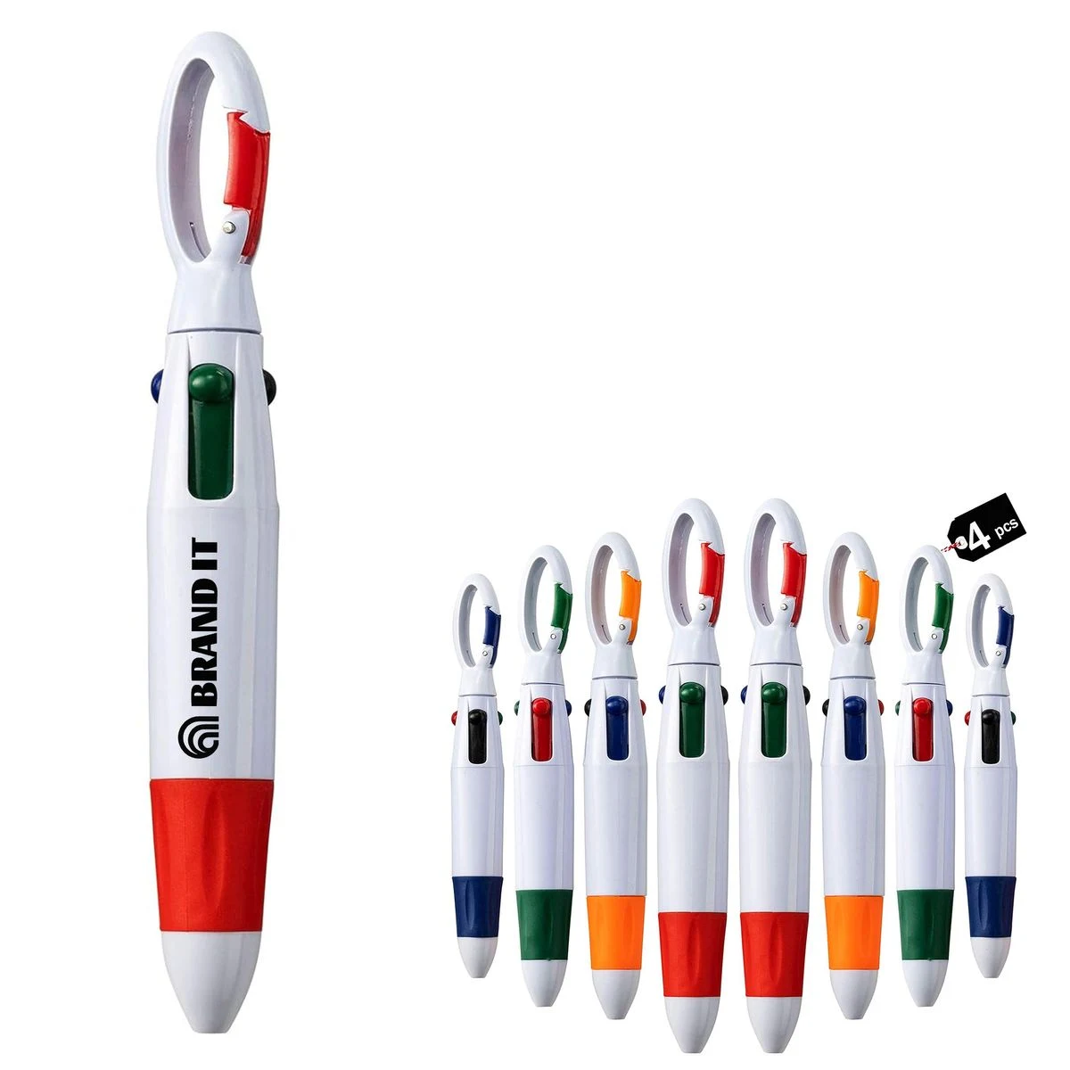 4 in 1 Plastic Retractable Carabiner Pen, custom pen with logo imprint 1