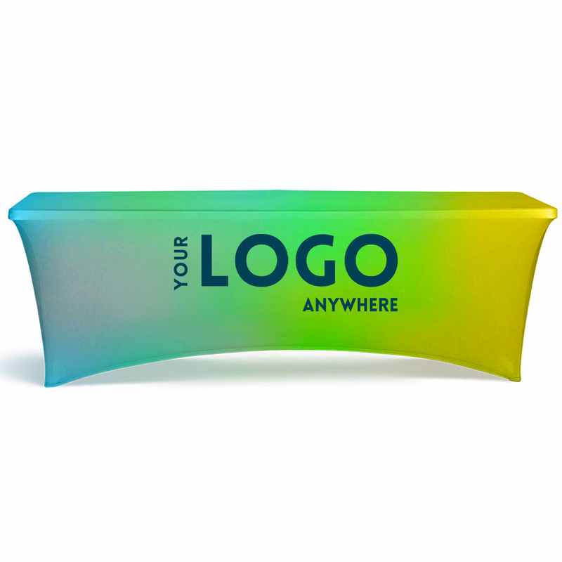 8' Fitted, 4 Sided Contour Stretch All-Over Imprint Table Cover
