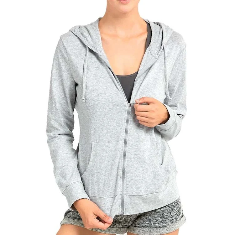 Women's Jersey Zip-Up Hoodie Jackets - Small Heather Gray 1