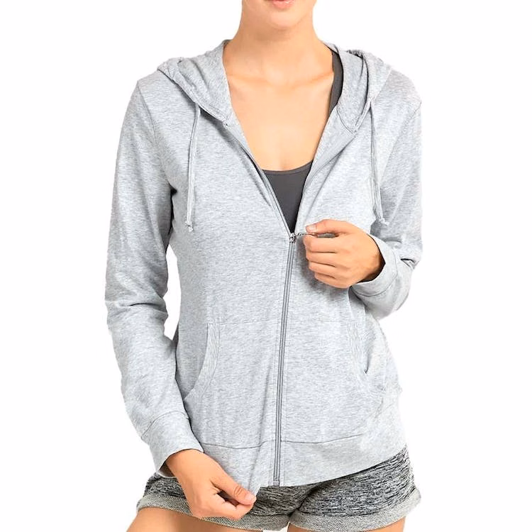 Women's Jersey Zip-Up Hoodie Jackets - Small Heather Gray