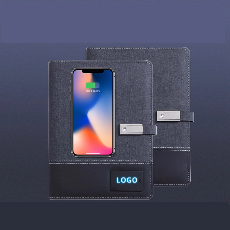 6000 mAh Wireless Charging Power Bank Notebook with LED Logo