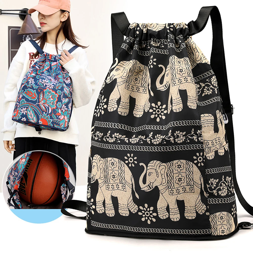 Printed drawstring foldable backpack 1