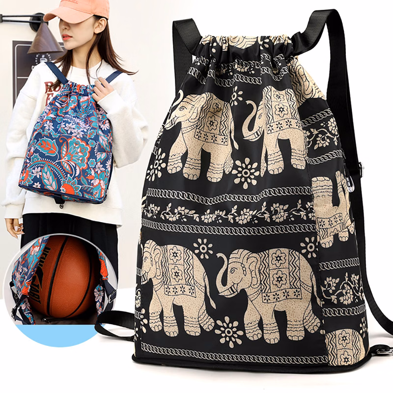 Printed drawstring foldable backpack